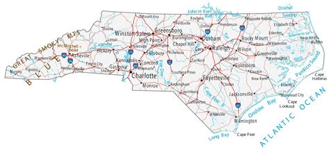North Carolina Map with Cities